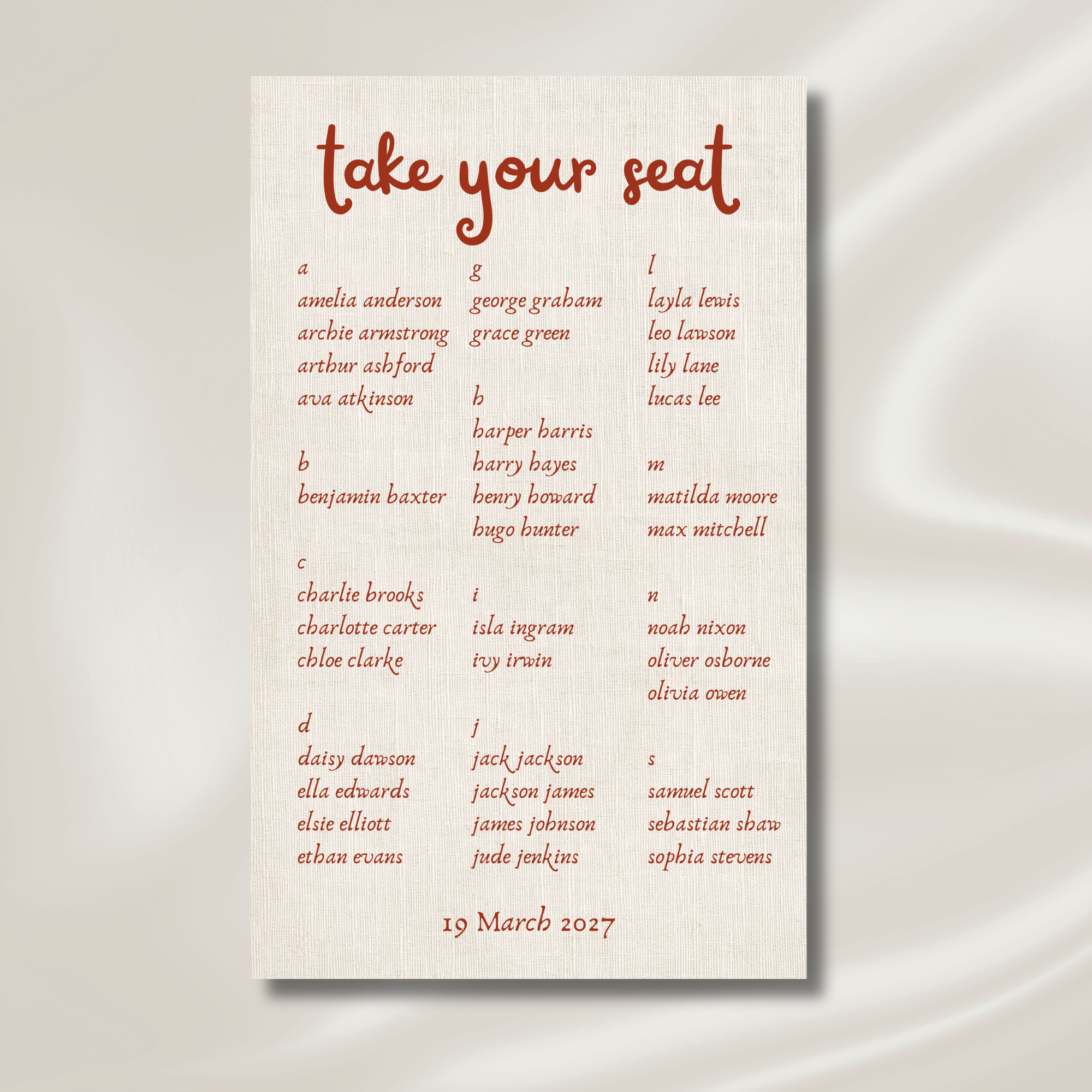 linen seating chart